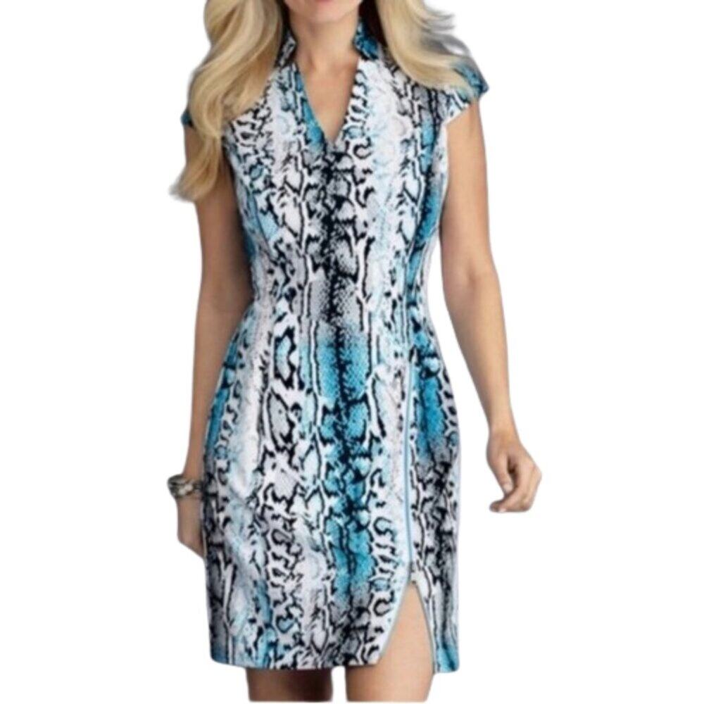 EP Pro Snake Print Golf Dress Size XS Blue White Cap Sleeve Notched V Neck